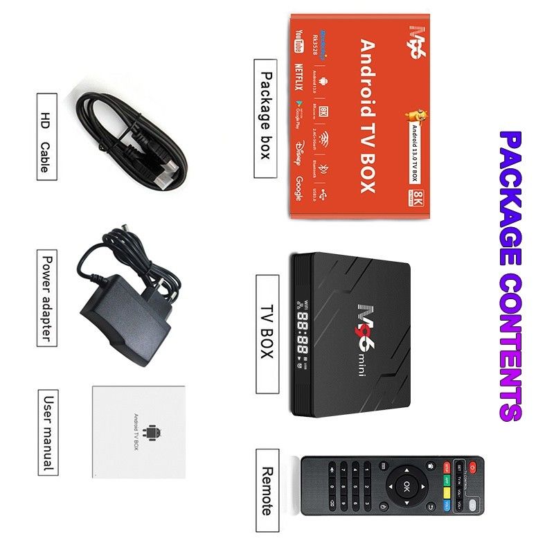 Android 13.0 TV Box M96 Mini 4GB DDR4 RAM 2.4G 5G BT5.0WIFI6 también está disponible en el mercado.