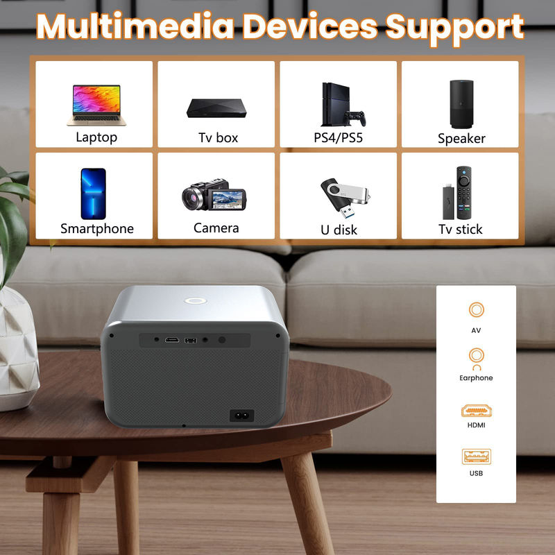 Proyector HDMI LED+LCD para exteriores con enfoque eléctrico Android 9.0 HDMI IN