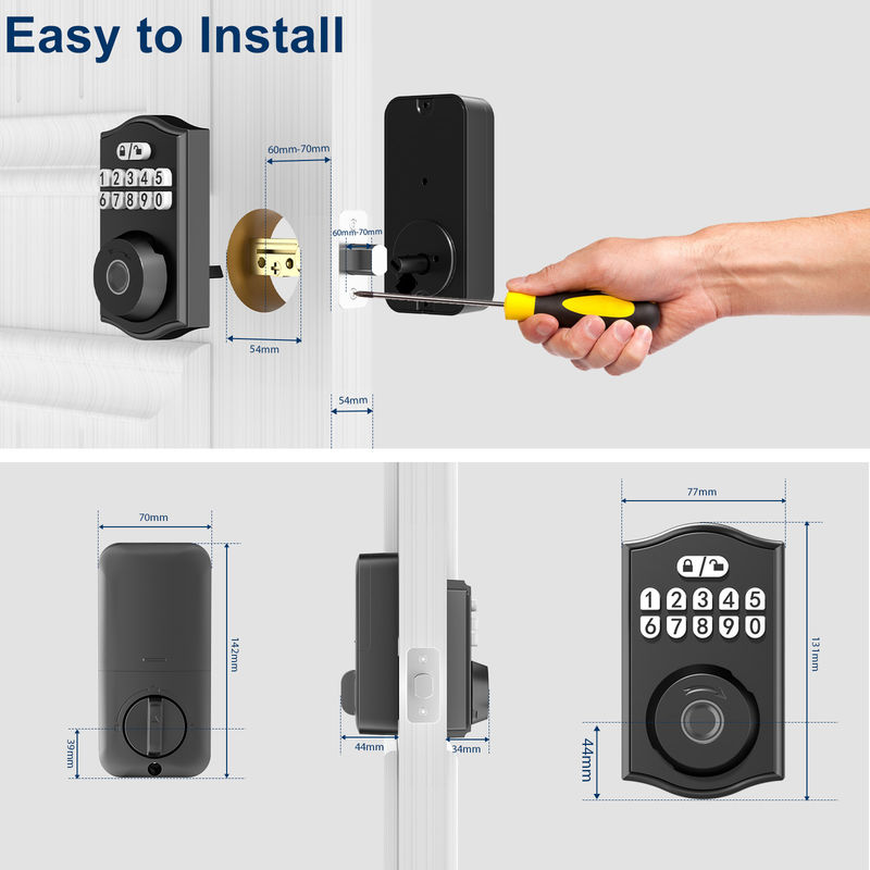 Cerradura de puerta inteligente, cerradura de puerta de entrada sin llave, cerradura de puerta de huellas dactilares Cerradura de teclado cerradura con 2 llaves, cerraduras inteligentes para la puerta de entrada