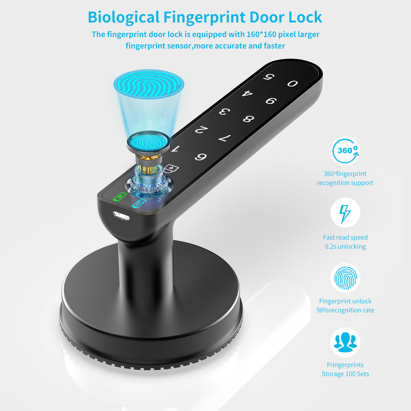 Contraseñas inteligentes, C02 Cerradura de puertas de huellas dactilares con teclados, pulsera de puertas de huellas dactilares sin llave Cerradura de puertas de entrada para el hogar / oficina