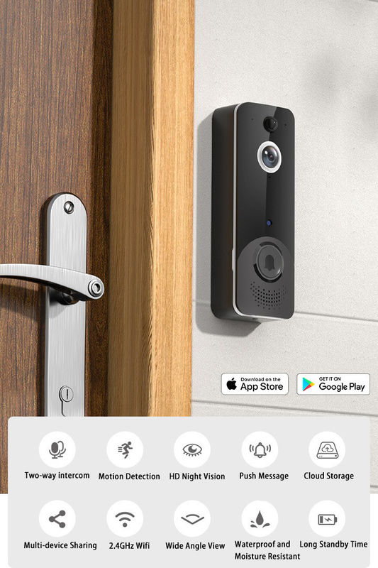 Aplicación Smart Wireless Ring Campanilla con timbre de 140 grados Ángulo ancho de baja potencia Campanilla de puerta de vídeo